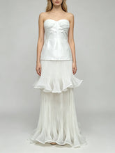 Strapless pleated ruffle gown standing