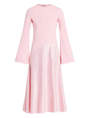 Satin Patchwork O-Neck Long Sleeve Midi Dress
