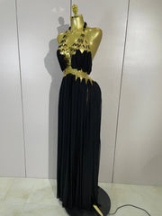 Gold Trim Halter Neck Maxi Dress