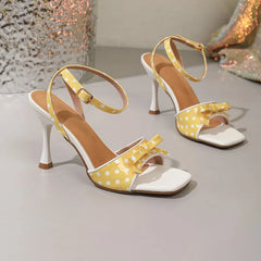 Polka Dot Bow Square Toe Stiletto Heels