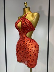 Crystal One Shoulder Mesh Bodycon Mini Dress