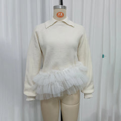 Ruffled Tulle Collar Sweater