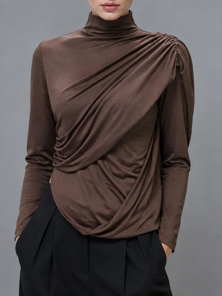 Ruched turtleneck long sleeve top