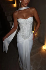 Sequin Strapless Draped Waist Evening Gown