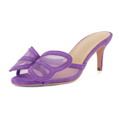 Kitten Heel Mesh Bow Peep Toe Mules
