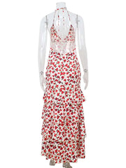 Floral dress on a mannequin against a white background