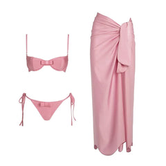 Textured pink bikini set and maxi skirt