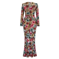 Floral Embroidered Mesh Trumpet Dress