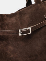 Faux Suede Belted Top-Handle Tote / Shoulder Bag — Chocolate Brown