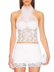 White Lace Crop Top And Mini Skirt Set