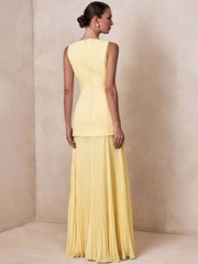 Boat Neck Sleeveless Pleated Maxi Dress