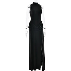 Mock Neck High Slit Maxi Dress