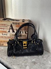 Gold Lock Leather Tote Bag