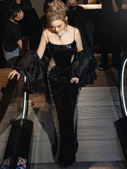 Black Sequin Chain Spaghetti Strap Maxi Dress