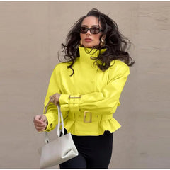 Belted Mock Neck Cropped Jacket