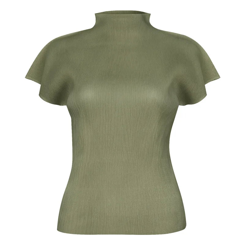 Green ribbed t-shirt on a white background