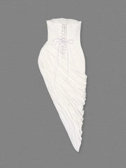 White Strapless Draped Maxi Dress with High Slit