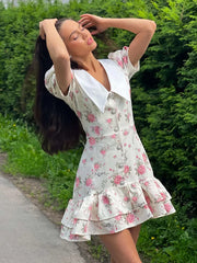 Puff Sleeve Ruffled Collar Mini Dress