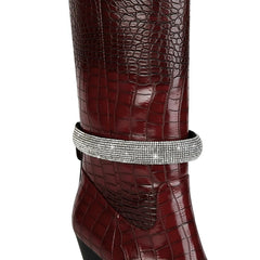 Embellished Pointed Toe Knee-High Western Boots