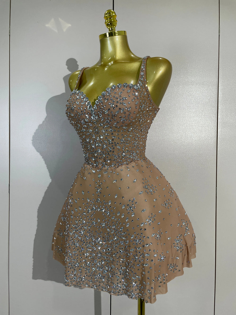 Sparkling Rhinestone Spaghetti Strap Mini Dress