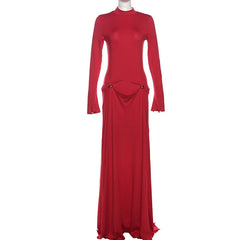 Red long-sleeve dress on a white background