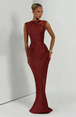 Satin High Neck Mermaid Maxi Dress