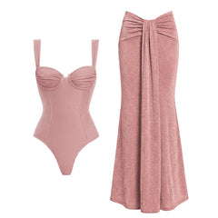 Sparkling ruched swimsuit top and draped maxi skirt in pink