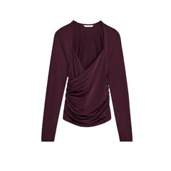 Long Sleeve V-neck Sold Drape Top