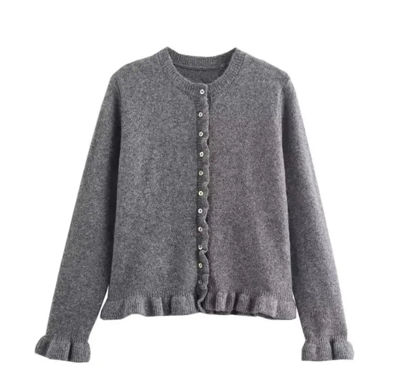 Gray knitted cardigan on a white background