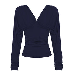 Draped V Neck Long Sleeve Top