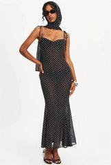 Polka Dot Spaghetti Strap Sweetheart Neck Maxi Dress