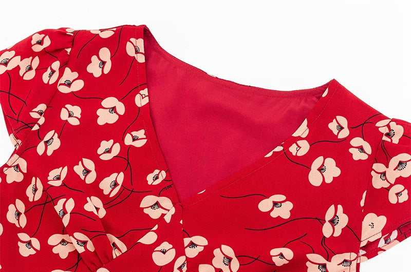 V-neck short sleeve A-line maxi dress neckline detail