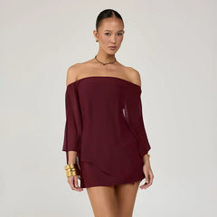 Off Shoulder Mesh Layered Shawl Mini Dress
