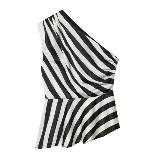 Striped one-shoulder asymmetric top flat lay