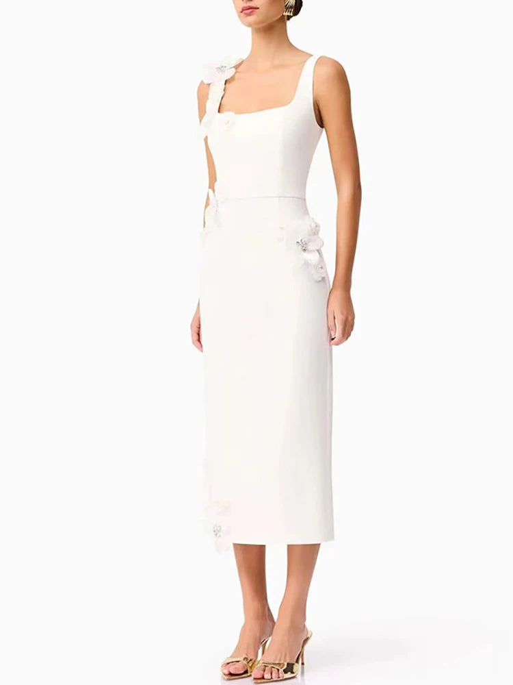 White dress with a tie detail on a white background