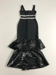 Black Square Neck Pearl Embellished Midi Dress