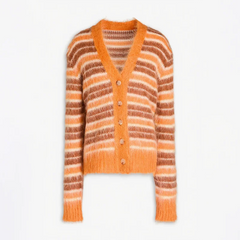 Striped orange and brown cardigan on a white background