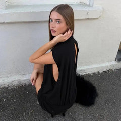Backless Turtleneck Ruched Mini Dress