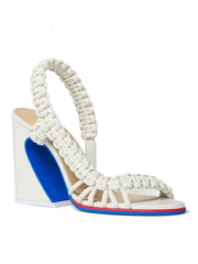 White braided strap square heel sandal