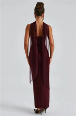 Scarf Collar Strapless Maxi Dress - Backless Bodycon Club & Party