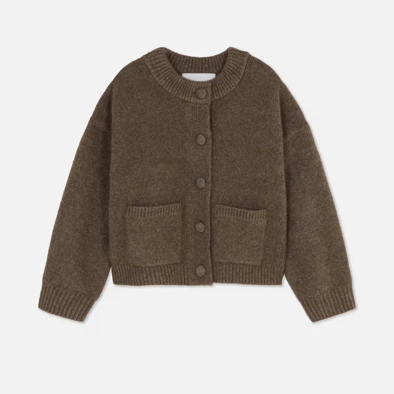 Kase knitted cardigan with button details on a white background