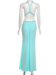 Halter Neck Cutout Sequin Patchwork Maxi Dress