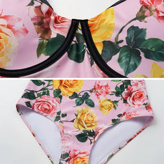 Pink Floral Print One Piece Swimsuit