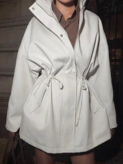 Drawstring Waist Standing Collar Trench Coat
