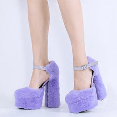 Faux Fur Platform Chunky Heel Sandals