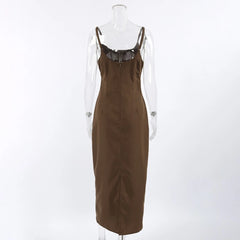 Brown slip dress on a mannequin
