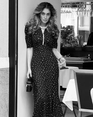 Half-Sleeve Polka Dot Midi Dress