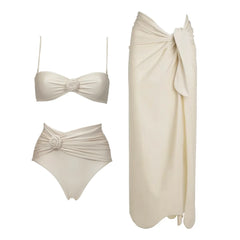 Gathered Bust Ruched Waist One-Piece Swimsuit and Wrap Skirt Set