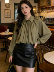 Ruched Batwing Sleeve Bomber Jacket