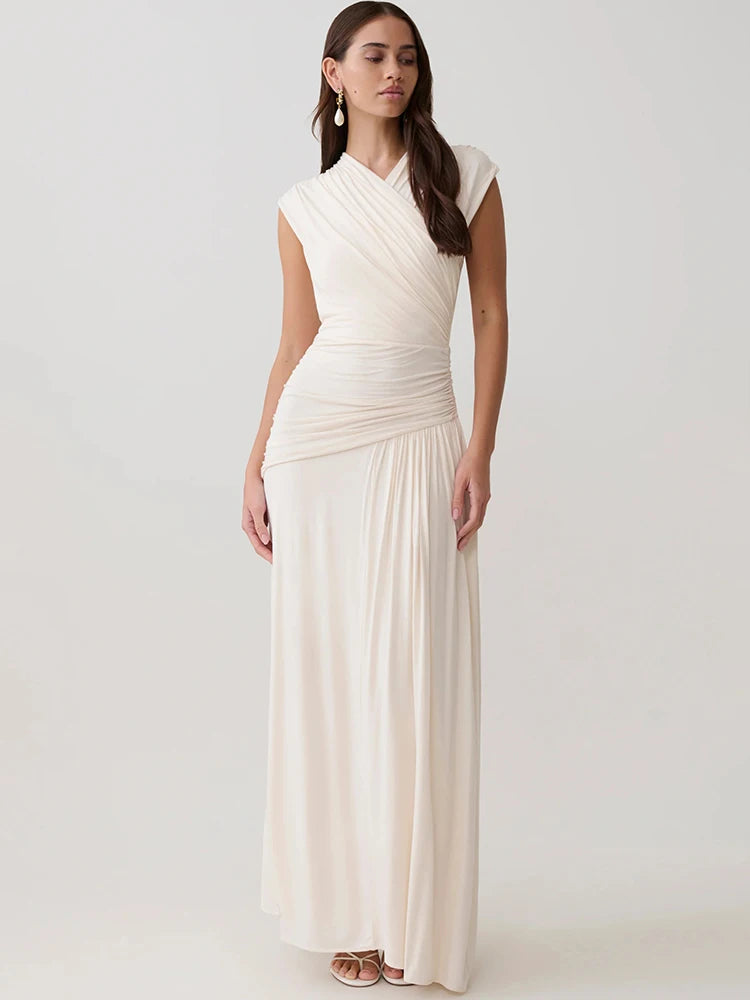 Cross neck draped maxi dress